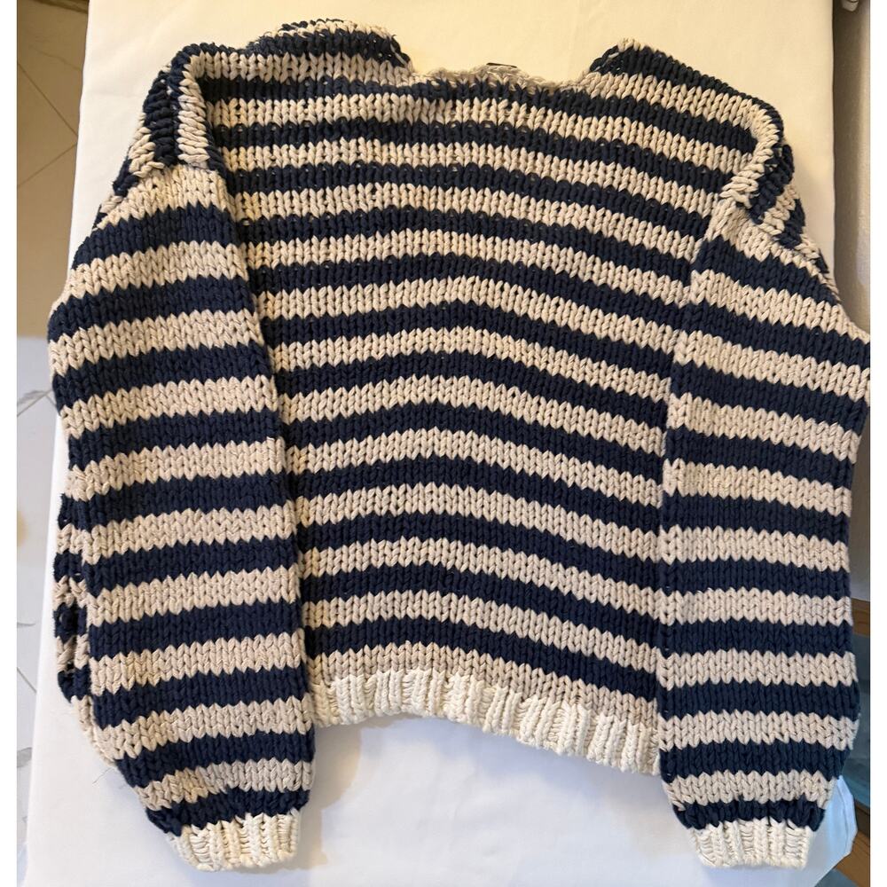 Free People Portland Pullover M Denim Island Navy Cream Striped Sweater - Picture 4 of 9